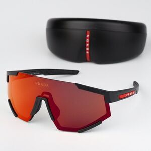 NEW Prada PS04WSF DG002U Black Rubber Brown Orange Rectangle Unisex Sunglasses